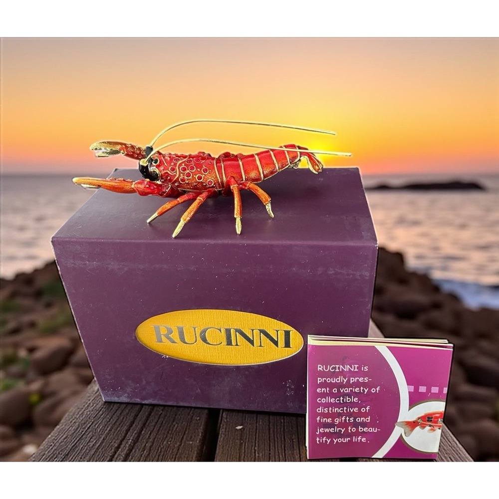 Rucinni Swarovski‎ & Austria Stellux Crystals Lobster Trinket Jewelry Box Enamel
